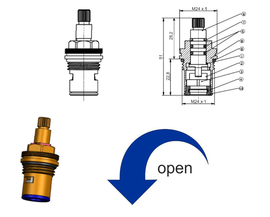 Keramisch binnenwerk type 2 1/2"koud links open - WDtegels