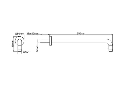 Wiesbaden luxe douche-arm rond muurbev. 35cm geborsteld koper - WDtegels