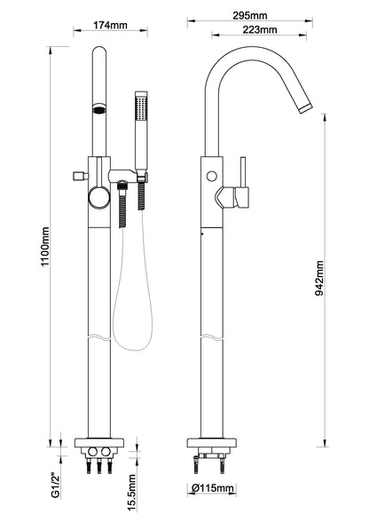 Wiesbaden Caral vrijstaande badmengkraan compleet geborsteld koper