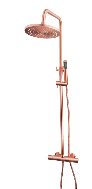 Wiesbaden Caral douche-opbouwset + thermostaatkraan geborsteld koper - WDtegels
