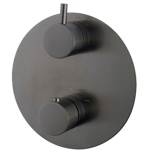 Caral afbouwdeel rond inbouwthermostaat 2 weg Gunmetal PVD - detailfoto