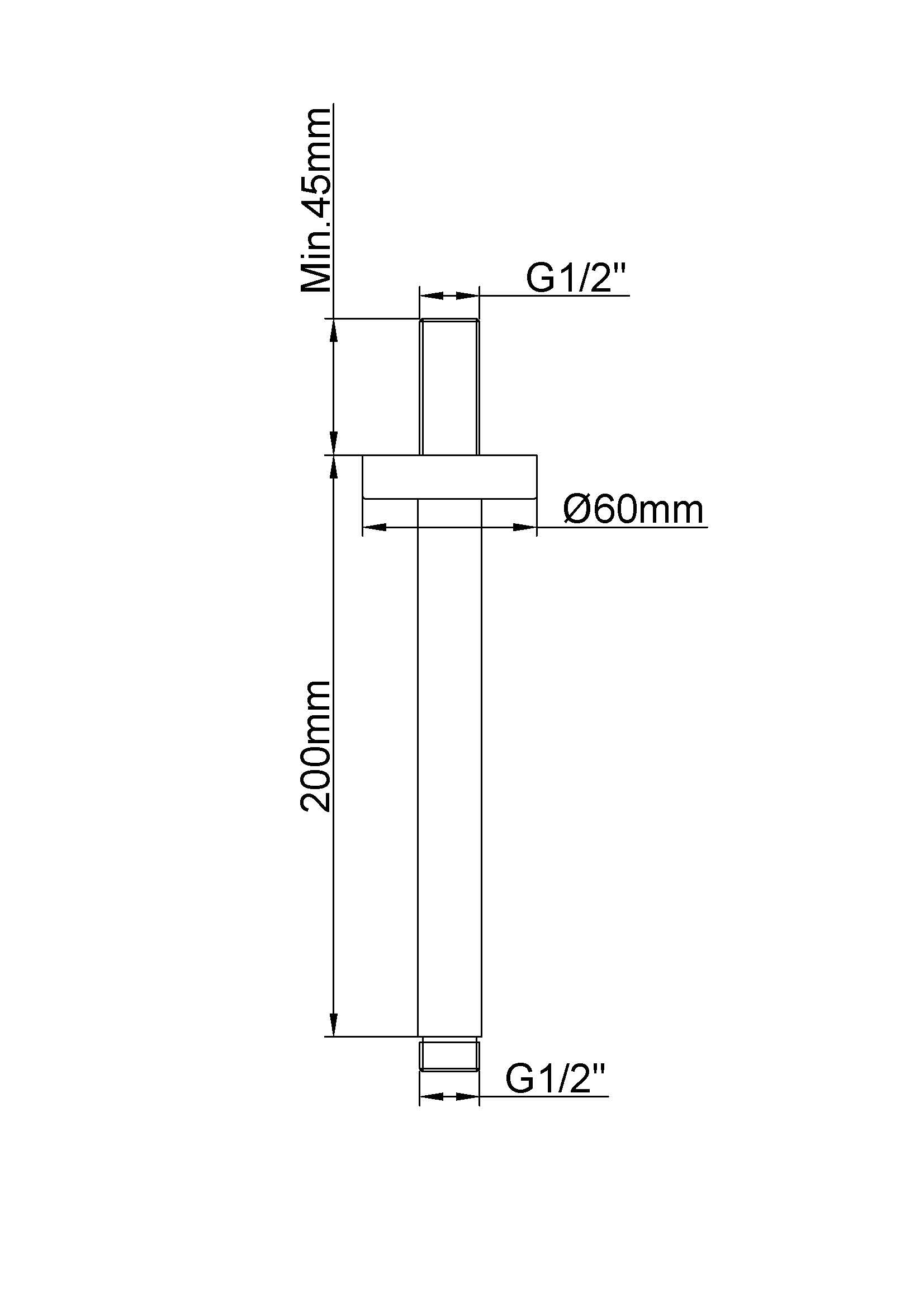 UniMatch douchearm met plafondbevestiging | 20cm | Gunmetal PVD - WDtegels