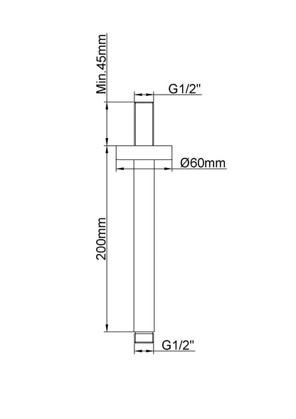 UniMatch douchearm met plafondbevestiging | 20cm | Gunmetal PVD - WDtegels
