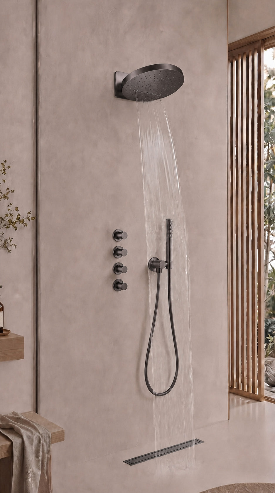 UniMatch Pluuto hoofddouche rond 2 standen met muurbevestiging Gunmetal - detailfoto