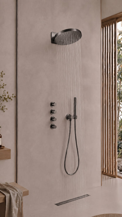 UniMatch Pluuto hoofddouche rond 2 standen met muurbevestiging Gunmetal - sfeerbeeld