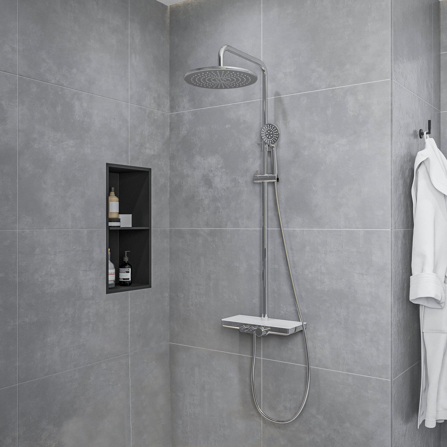 Nuovo thermostatische regendoucheset | Opbouw met planchet | Chroom - WDtegels