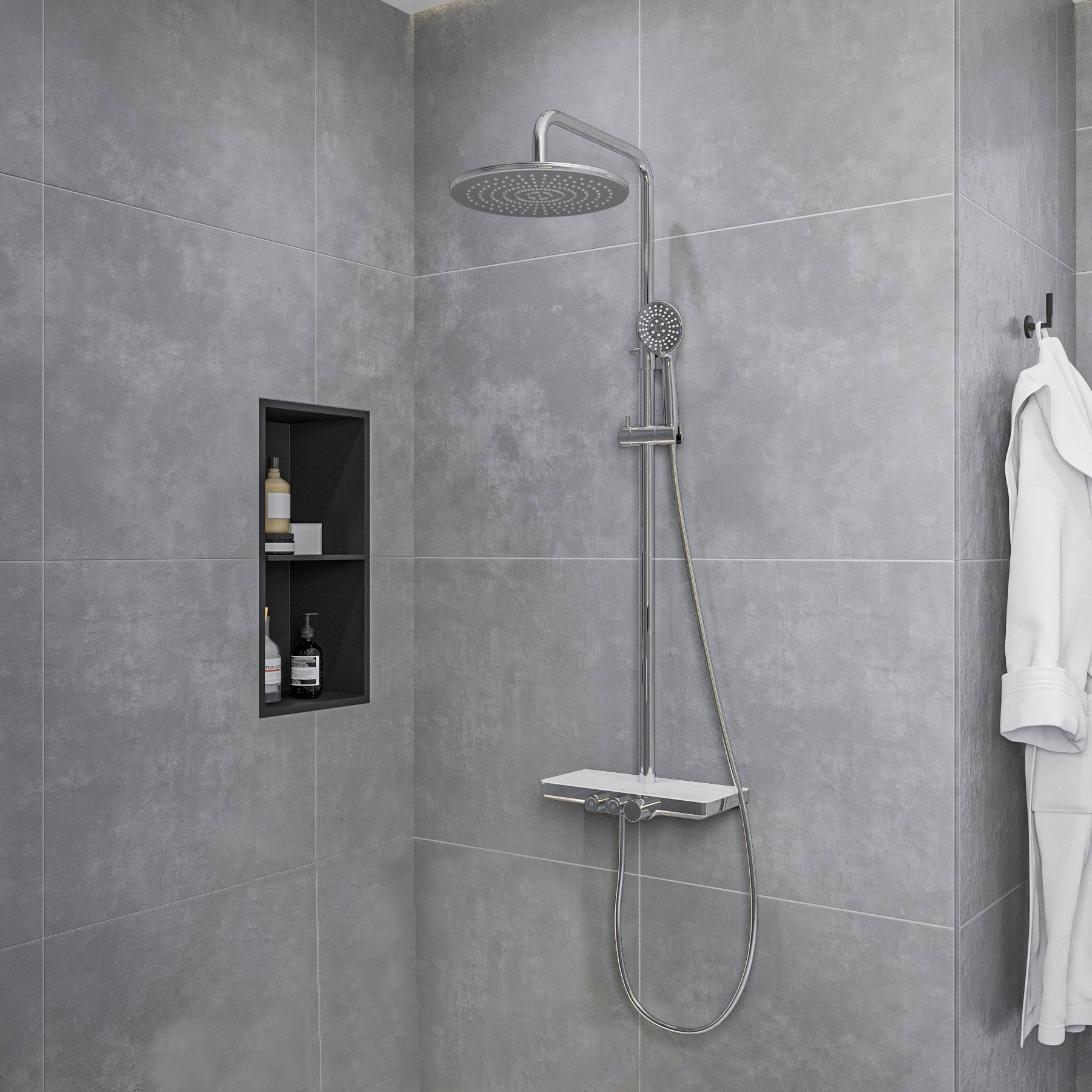 Nuovo thermostatische regendoucheset | Opbouw met planchet | Chroom - WDtegels