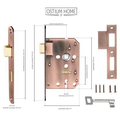 Maattekening van klavierslot koper SL 56 mm