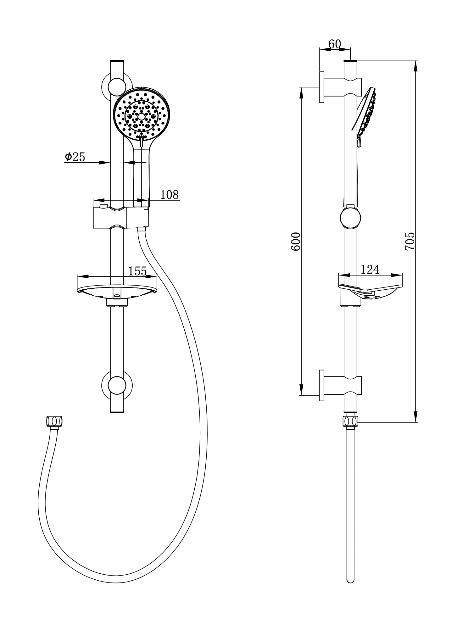 Glijstangset compleet | Chroom | 69cm - WDtegels