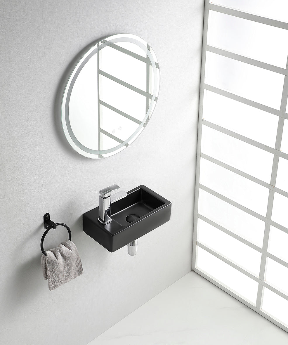 Rhea M fontein links 40 x 22 x 11 cm keramiek mat zwart - WDtegels