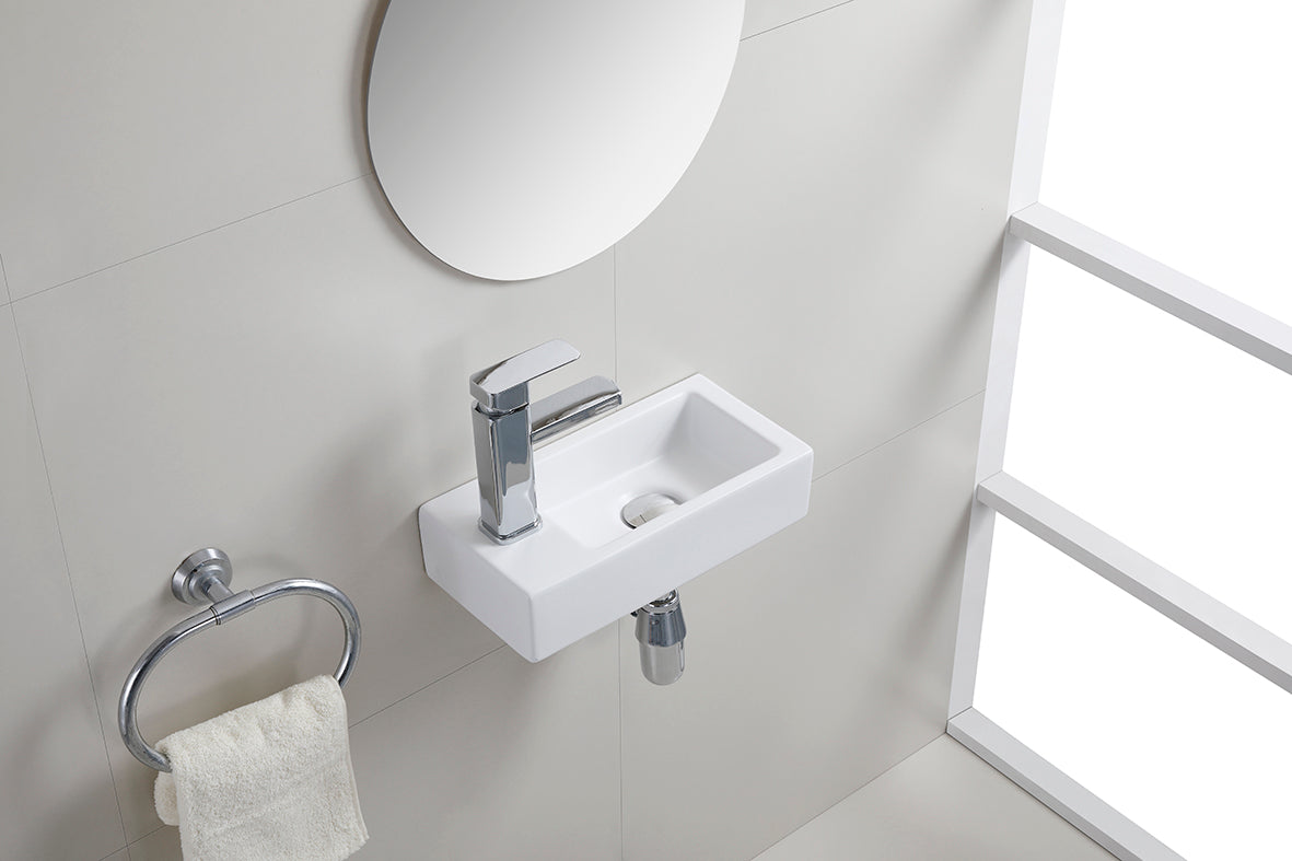 Rhea S mini fontein links 36,5 x 18 x 9 cm keramiek mat wit - WDtegels