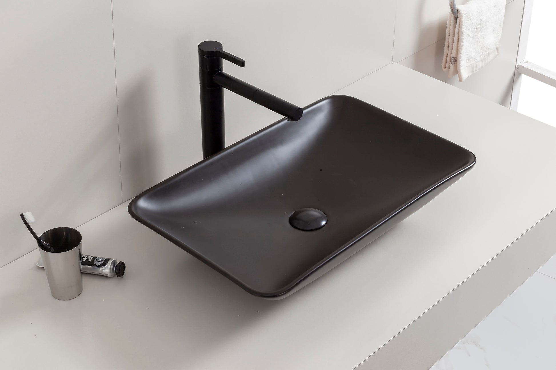 Karé waskom rechthoekig 58 x 36 x 11,5 cm keramiek mat zwart - WDtegels