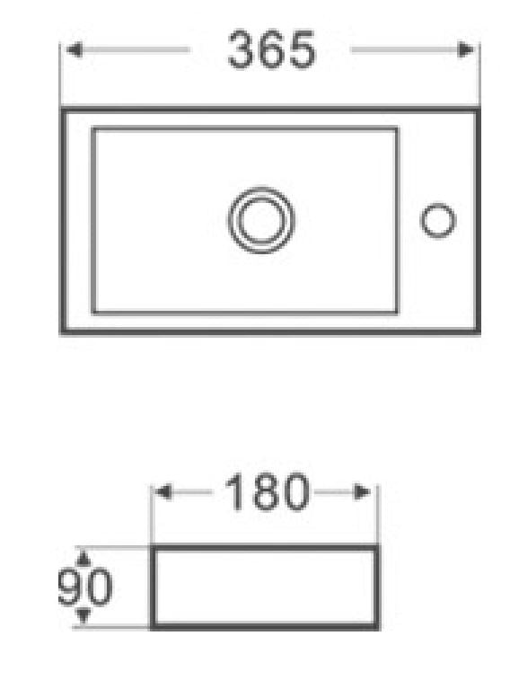 Wiesbaden Mini-Rhea rechts fontein 360x180x90 mat-zwart