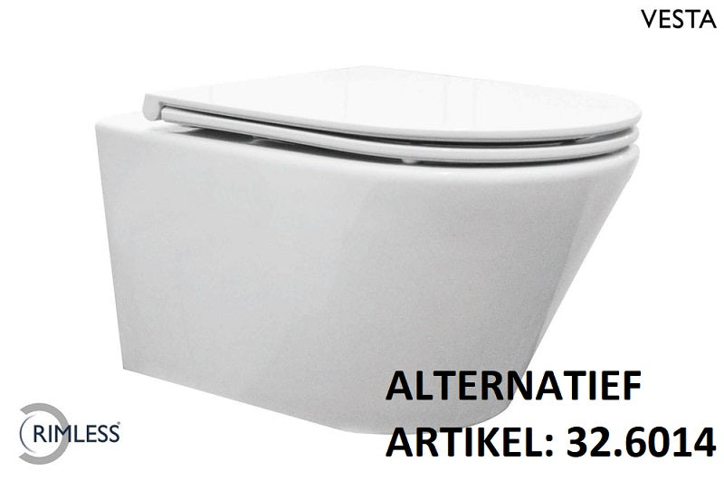 Vesta wandcloset rimless met Flatline toiletzitting softclose en quick release glans wit - WDtegels