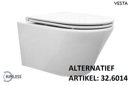 Vesta wandcloset rimless met Flatline toiletzitting softclose en quick release glans wit - WDtegels
