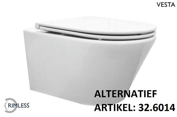 Vesta rimless wall-hung toilet | Flatline toilet seat | Soft-close and quick-release | Gloss white