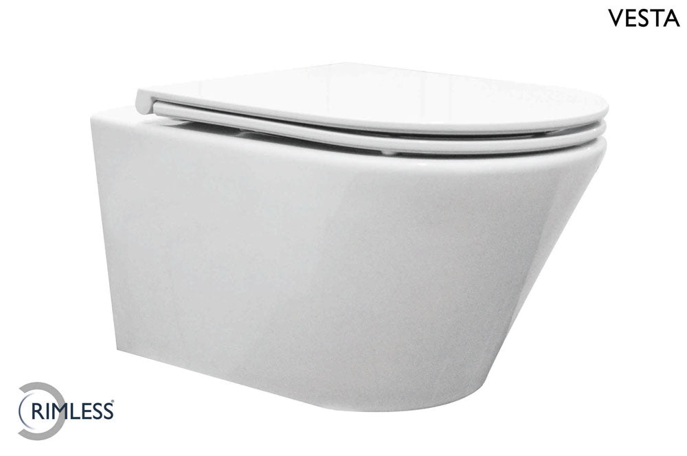 Vesta wandcloset rimless met Flatline toiletzitting softclose en quick release glans wit - WDtegels
