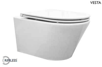 Vesta wandcloset rimless met Flatline toiletzitting softclose en quick release glans wit - WDtegels