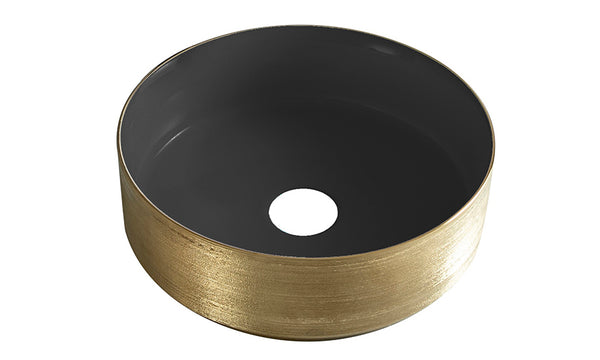Mondri waskom rond | 36x36x12cm | Mat zwart/geborsteld goud