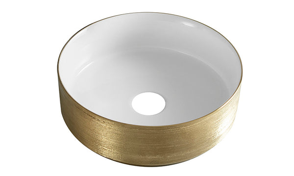 Mondri waskom rond | 36x36x12cm | Glans wit/geborsteld goud