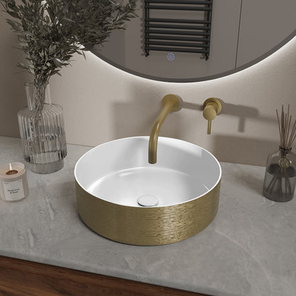 Mondri waskom rond 36 x 36 x 12 cm glans wit/geborsteld goud - WDtegels