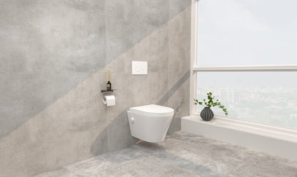 Vesta wall-mounted toilet rimless with bidet tap, cold water, and Vesta toilet seat, matt white