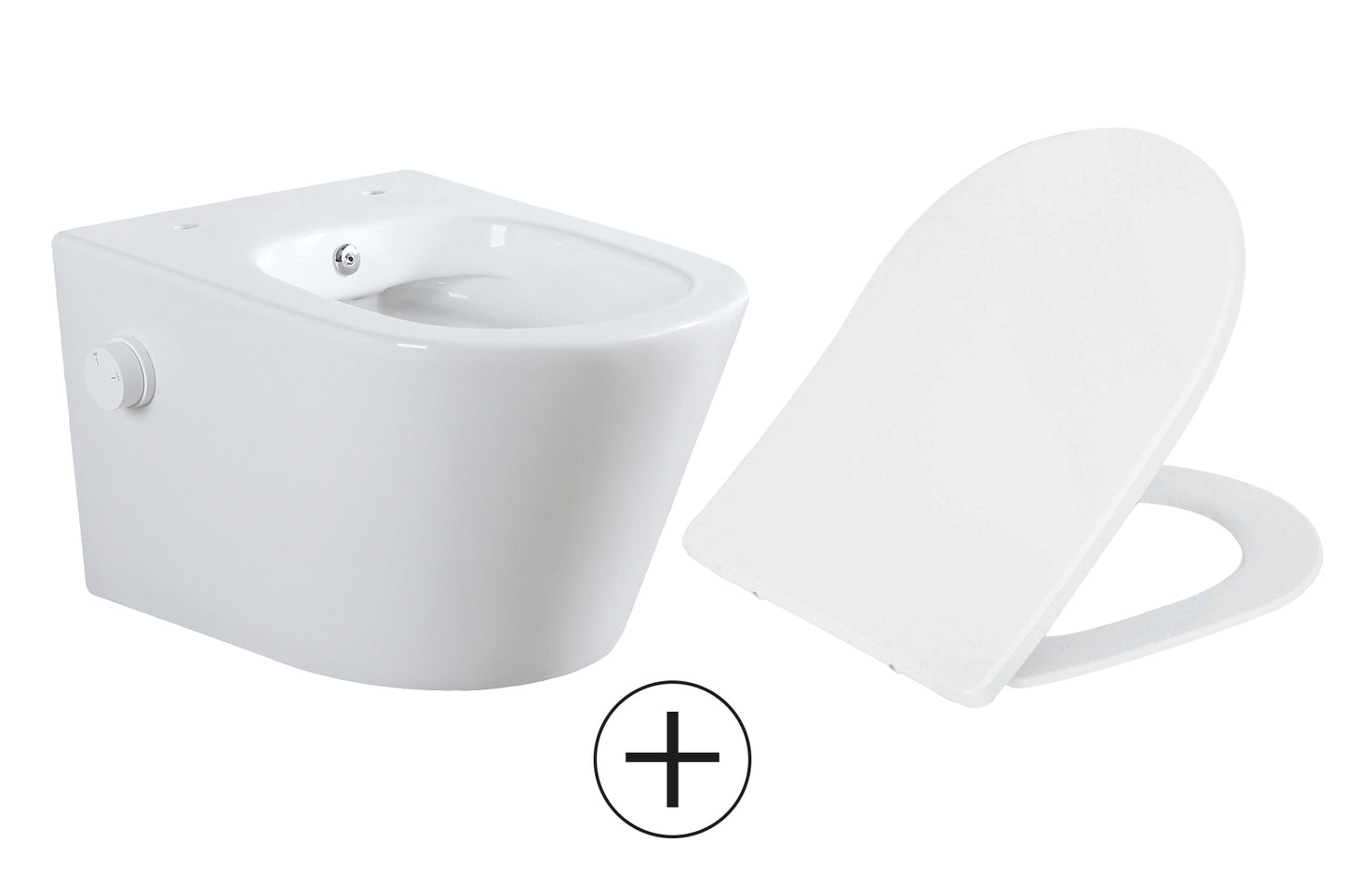 Vesta wandcloset rimless met bidetkraan koud water met Shade slim toiletzitting glans wit