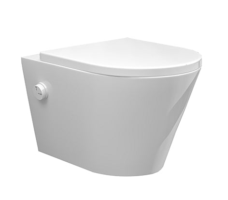 Vesta wandcloset rimless met bidetkraan koud water met Shade slim toiletzitting glans wit