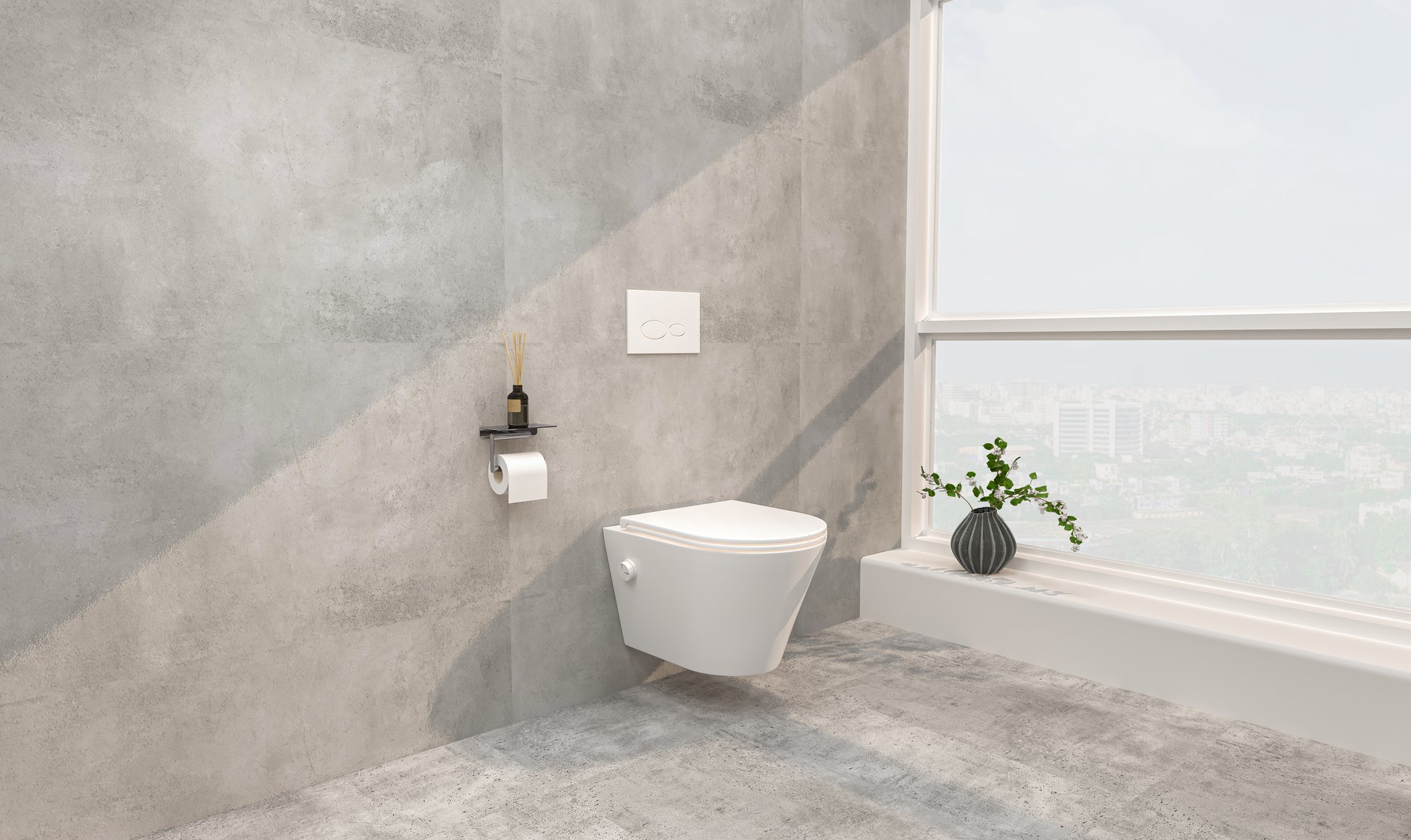 Vesta wandcloset rimless met bidetkraan koud water met Flatline toiletzitting glans wit - WDtegels