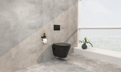 Vesta wandcloset rimless met bidetkraan warm koud water met Vesta toiletzitting mat zwart - WDtegels