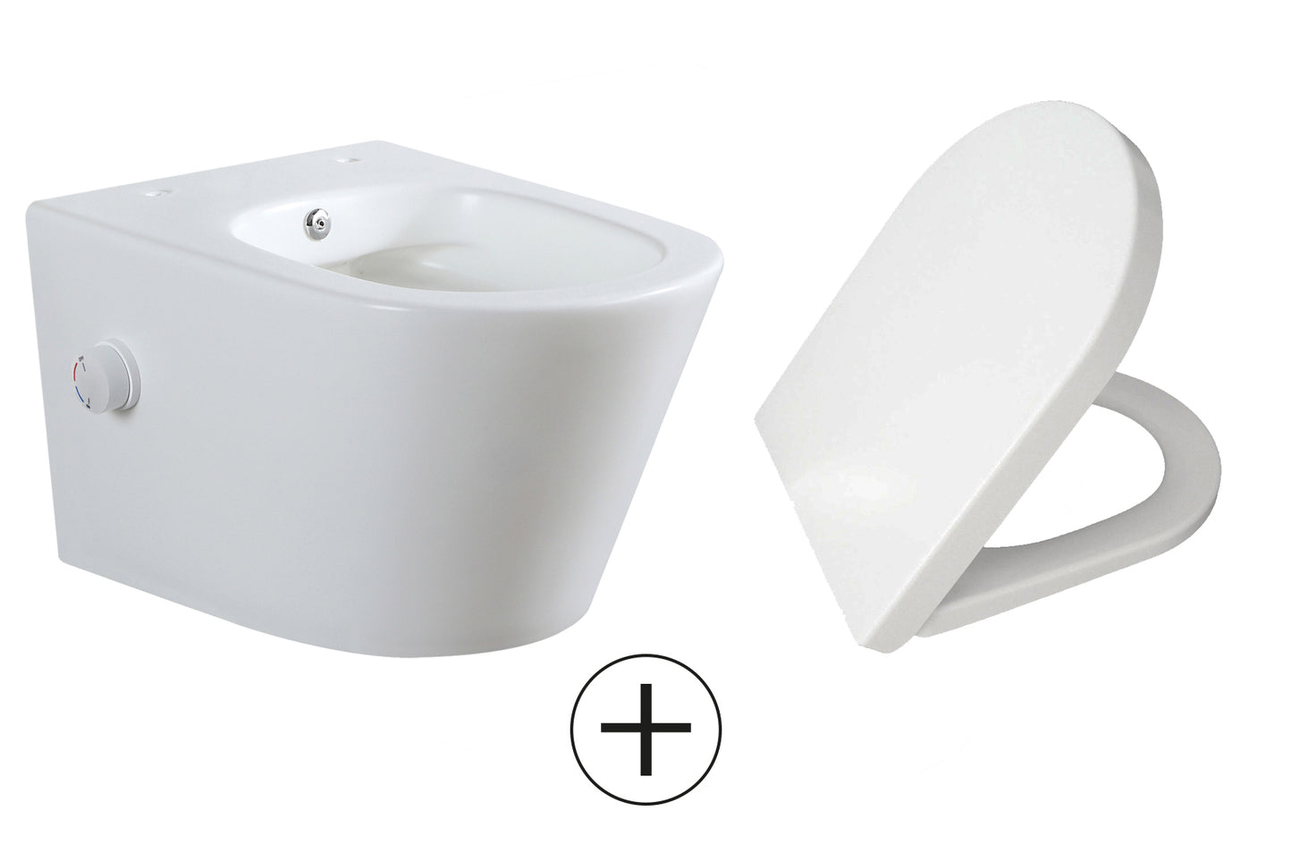 Vesta wandcloset rimless met bidetkraan warm koud water met Vesta toiletzitting mat wit - WDtegels