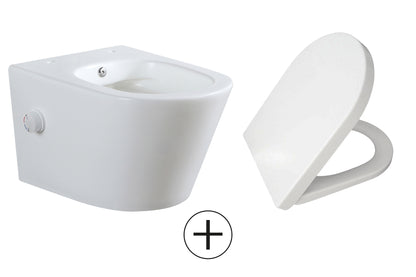 Vesta wandcloset rimless met bidetkraan warm koud water met Vesta toiletzitting mat wit - WDtegels
