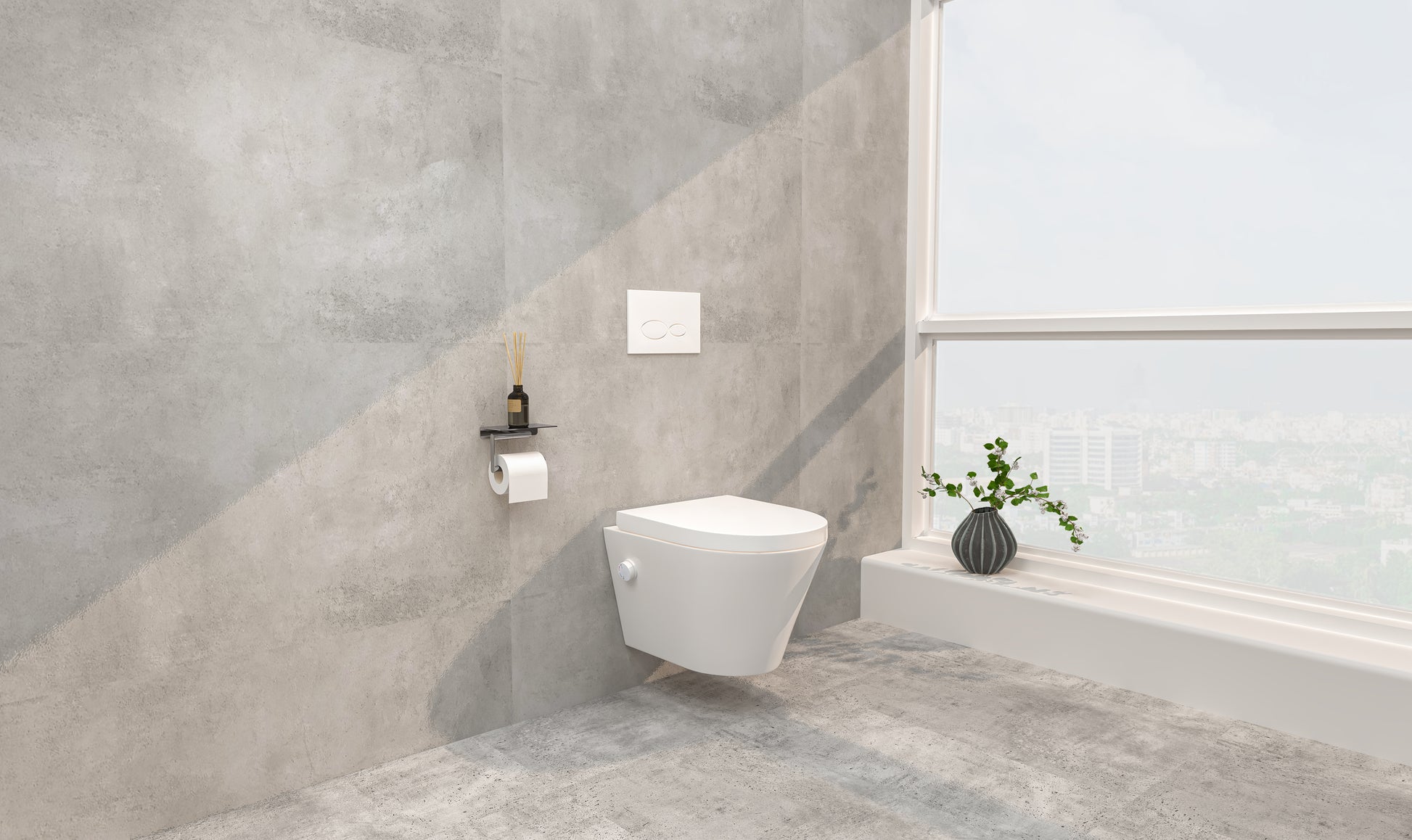 Vesta wandcloset rimless met bidetkraan warm koud water met Vesta toiletzitting mat wit - WDtegels