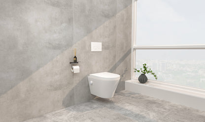 Vesta wandcloset rimless met bidetkraan warm koud water met Vesta toiletzitting mat wit - WDtegels