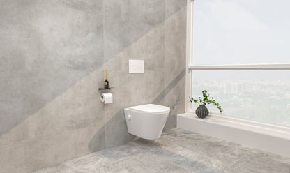 Vesta wandcloset rimless met bidetkraan warm koud water met Shade slim toiletzitting glans wit - WDtegels