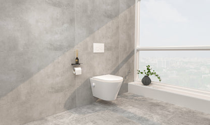 Vesta wandcloset rimless met bidetkraan warm koud water met Flatline toiletzitting glans wit - WDtegels