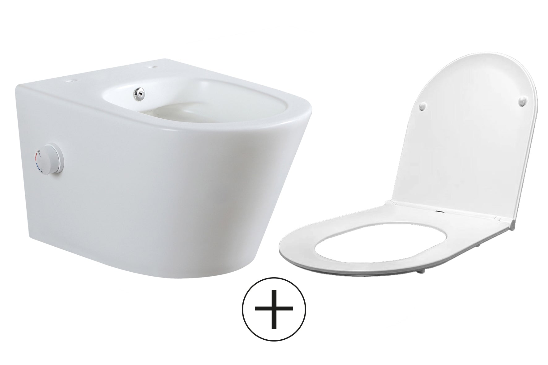 Vesta wandcloset rimless met bidetkraan warm koud water met Flatline toiletzitting mat wit - WDtegels