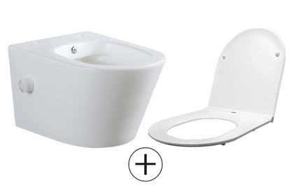 Vesta wandcloset rimless met bidetkraan warm koud water met Flatline toiletzitting mat wit - WDtegels