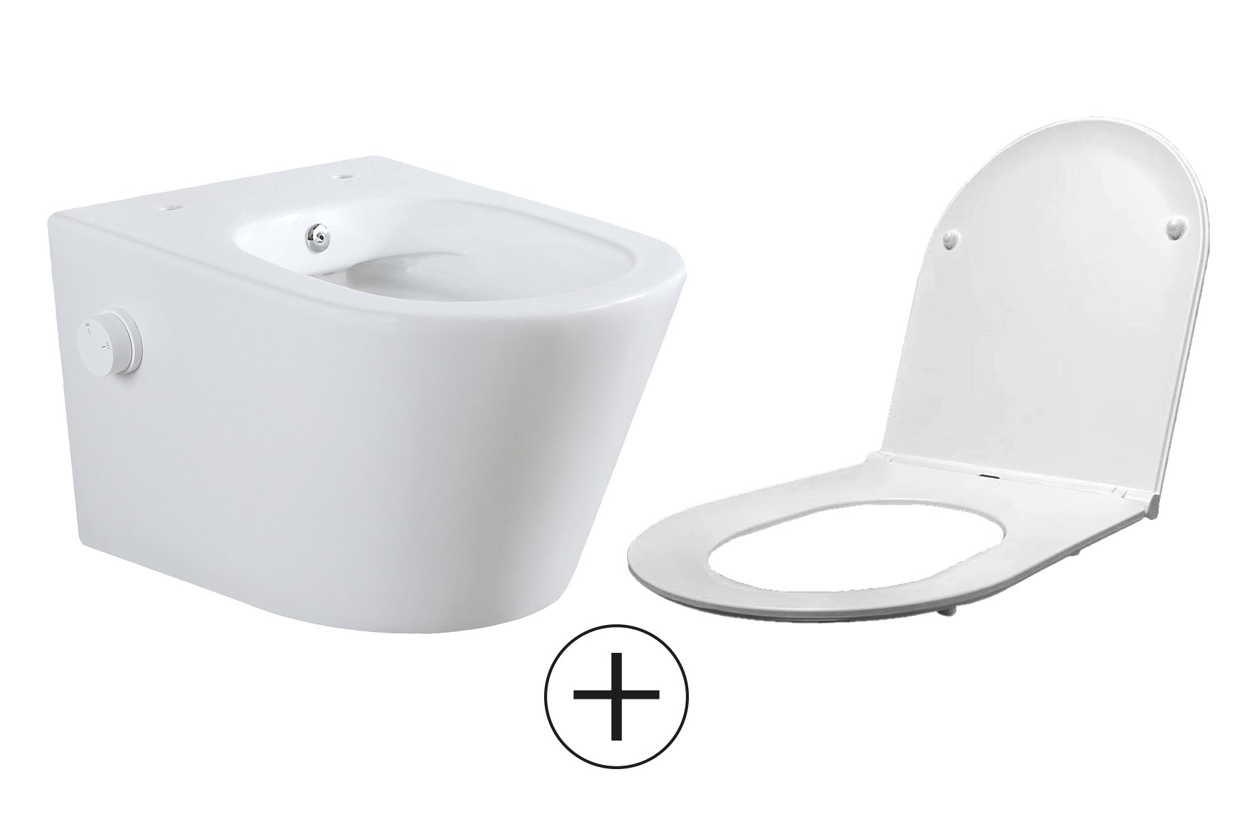 Vesta wandcloset rimless met bidetkraan koud water met Flatline toiletzitting mat wit - WDtegels