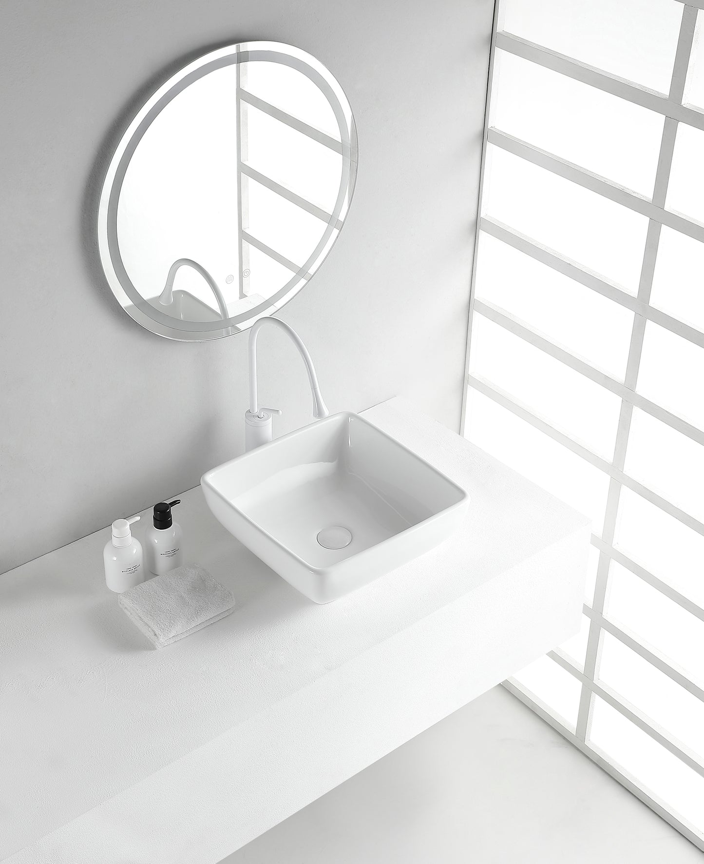 Piazza waskom vierkant 40 x 40 x 15 cm keramiek glans wit - WDtegels