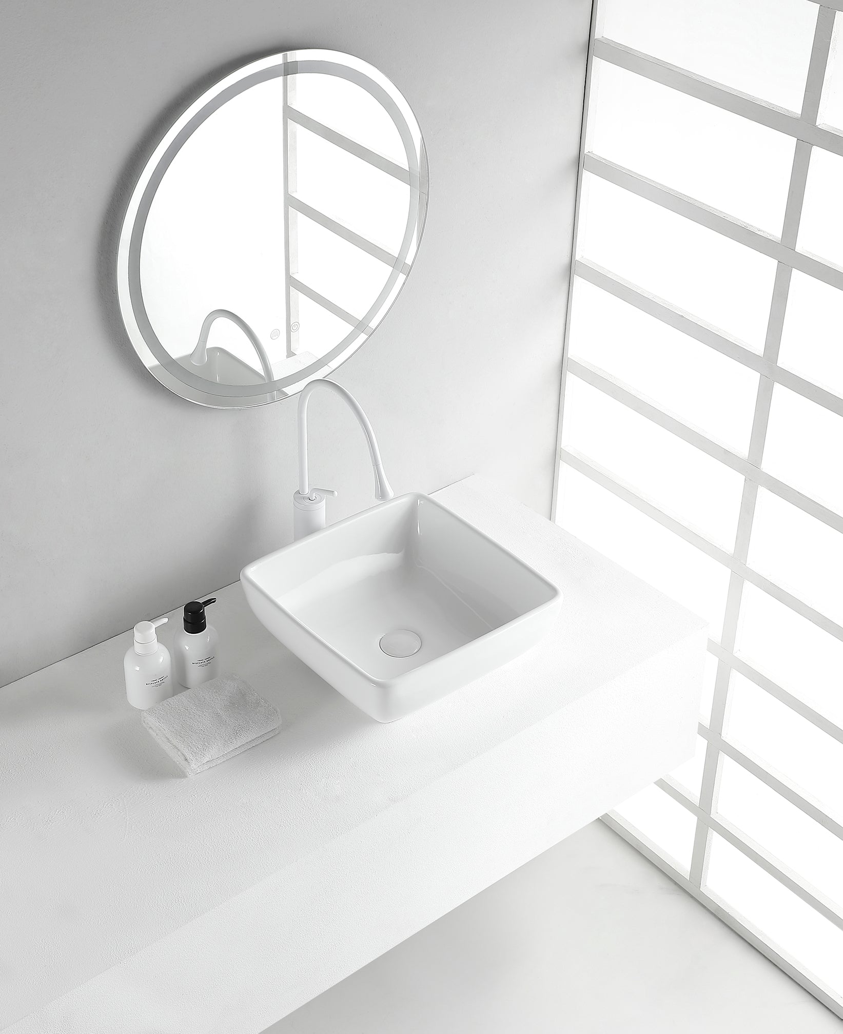 Piazza waskom vierkant 40 x 40 x 15 cm keramiek glans wit - WDtegels