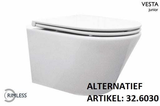Vesta junior wall-hung toilet rimless shortened | Flatline toilet seat | Soft close and quick release | Gloss white