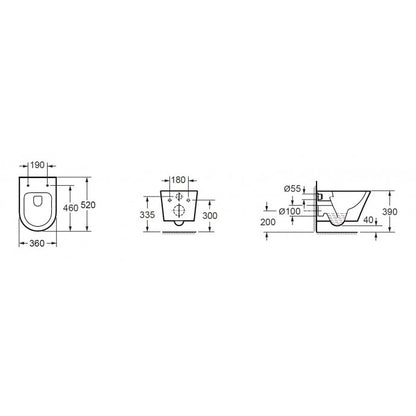 Vesta Rimless wandcloset 52 cm zonder zitting mat zwart - WDtegels