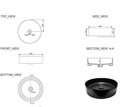 Wiesbaden Link washbasin round 40x12 cm ceramic matt black