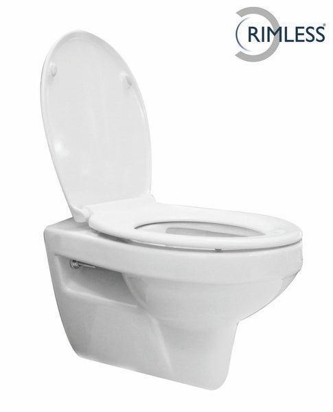 Trevi wall-mounted toilet rimless with Ultimo 3.0 toilet seat soft close and quick release gloss white