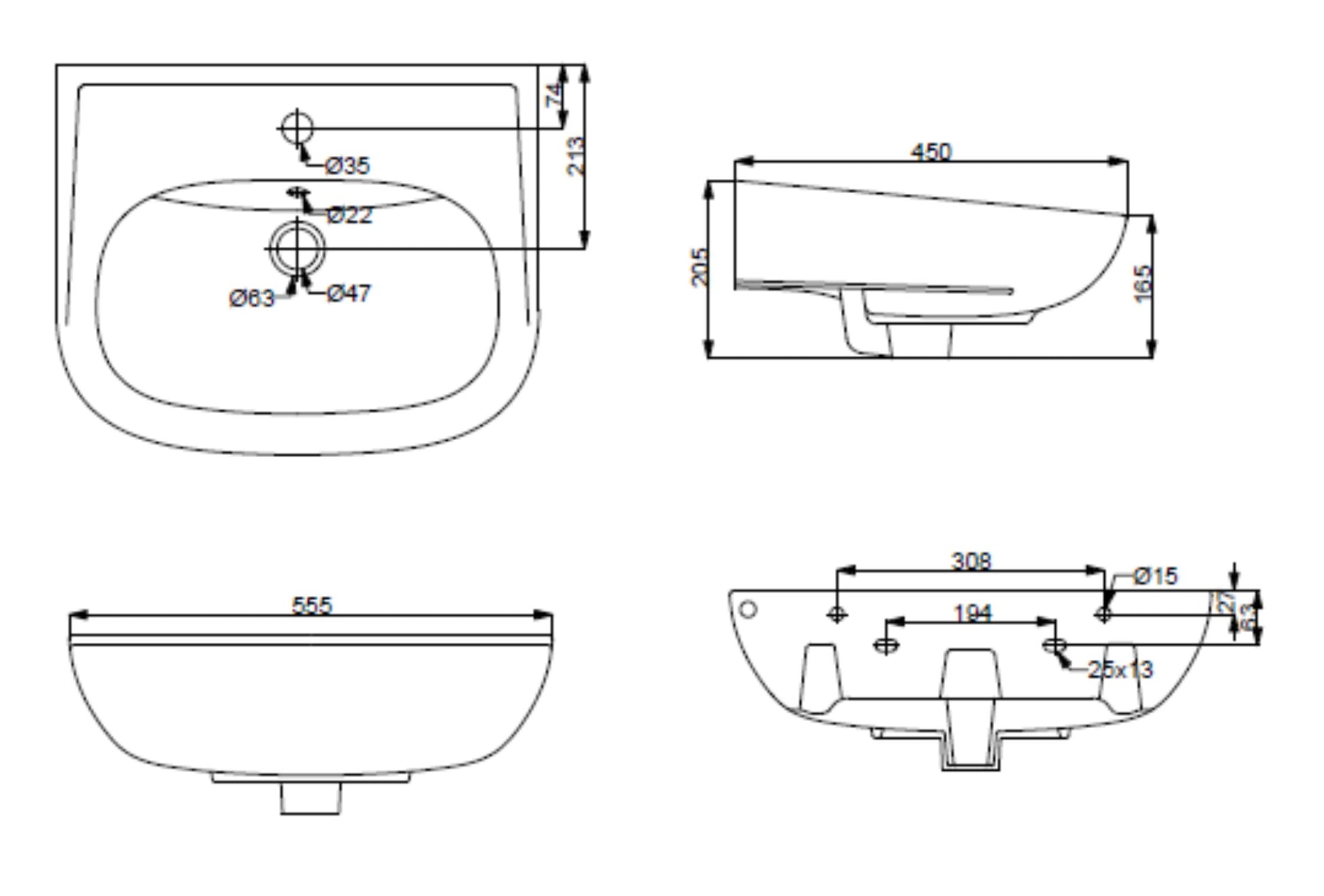 Trevi wastafel 56 x 45 cm wit 8718053673325