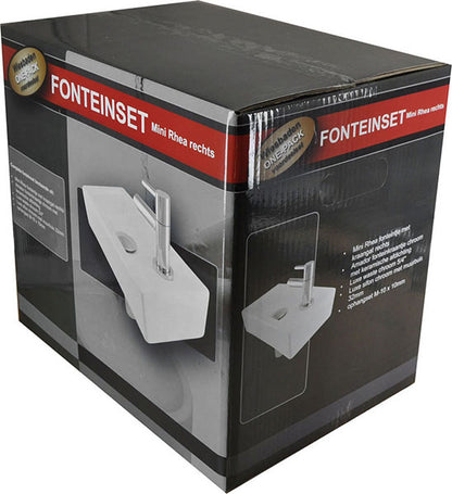 Fonteinset Rhea S mini met fontein rechts glans wit, kraan, sifon en afvoerplug chroom - WDtegels