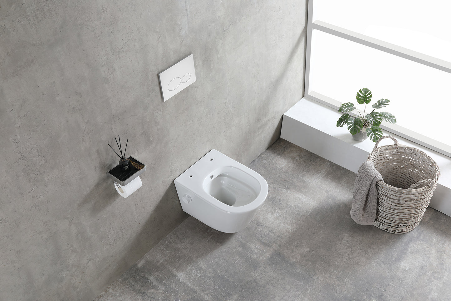 Vesta wall-mounted toilet rimless with bidet tap, cold water, gloss white 