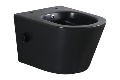 Vesta wall-mounted toilet rimless with bidet tap, cold water, matt black