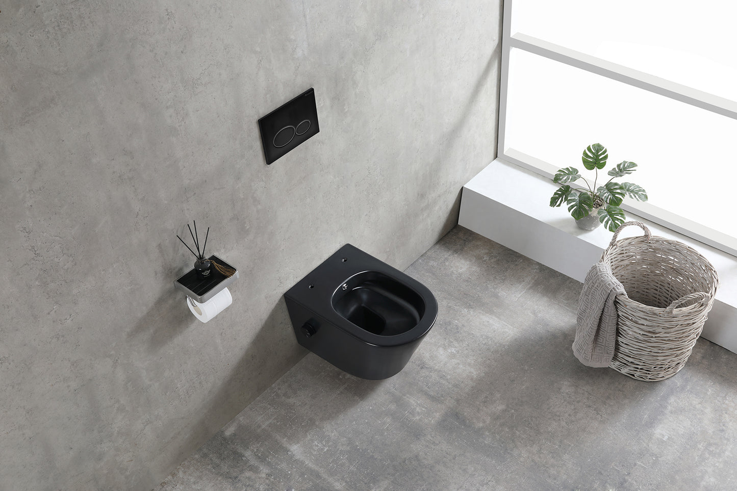 Vesta wall-mounted toilet rimless with bidet tap, cold water, matt black